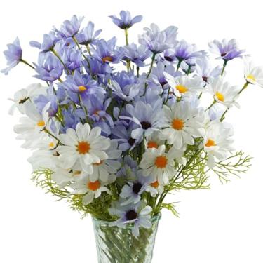 Imagem de Margaridas artificiais para decoração ao ar livre, 25 pacotes de flores de seda para uso externo, plantas falsas realistas, flores para plantador, porta da frente, varanda, pátio, quintal, decoração