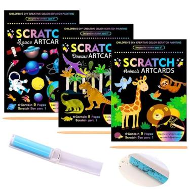 Imagem de 3 Set Scratch Paper Art for Kids Rainbow Scratch Craft Painting Books for Birthday Party DIY Craft Kits