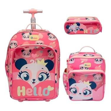 Imagem de Kit Puket Panda Romântico: Mochila Com Rodinha Grande + Lancheira Térmica + Estojo Triplo Puket