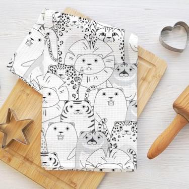 Imagem de Toalhas de cozinha de gato preto e branco, panos de prato de microfibra para secar pratos, panos de cozinha macios absorventes para pratos, toalha de mão para banheiro, sala de estar, presentes para