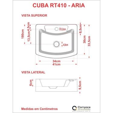 Imagem de Gabinete com Cuba de Apoio Rt41 e Espelheira com Prateleira de Vidro Legno 651w Compace Branco/carvalho