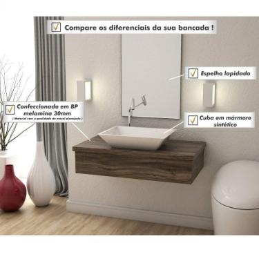 Imagem de Conjunto Bancada Para Banheiro 80cm Com Cuba Rt45 E Espelheira 801w Metrópole Compace