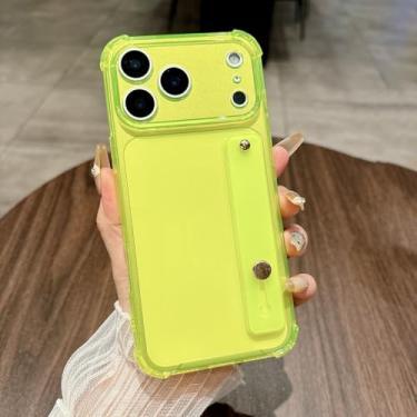 Imagem de Capa de silicone transparente de luxo com fluorescência brilhante para iPhone 17 Air 16 15 14 13 Mini 12 Pro Max Plus com alça de pulso e suporte (para iPhone 13 mini/Amarelo)