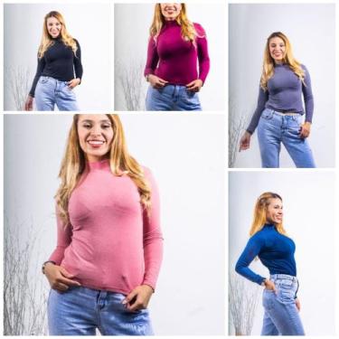 Imagem de Kit 5 Blusa básica feminina cacharrel/gola alta - GK TODA BELA, Preta 