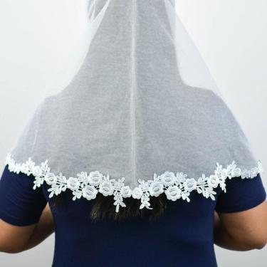 Imagem de Véu Ccb Adulto Aplique Floral Renda Guipir Aplicada Congregação Cristã