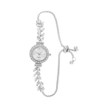 Imagem de Relógio De Quartzo Dourado Rosa Com Diamantes Para Mulheres, Pulseira 