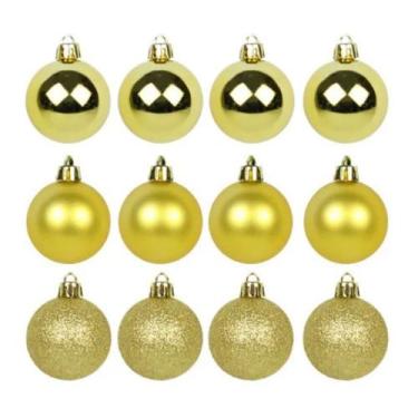 Imagem de Kit 06 Bolas De Natal Mista 7cm Dourada Decoração Árvore - Rio Master