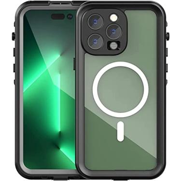 Imagem de TPUOTI Capa para iPhone 14/14 Plus/14 Pro/14 Pro Max, capa à prova d'água espelhada transparente, capa protetora de moldura de silicone ultrafina PC + capa protetora, suporte de carregamento sem fio (cor: preto, tamanho: 14 Pro Max