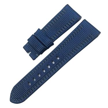Imagem de ORKDFJ Pulseira de relógio de tecido de nylon 24 mm 26 mm adequada para Panerai luminária submersível PAM lona couro pulseira esportiva ferramentas de presente (cor: azul cinza sem fecho, tamanho: 24