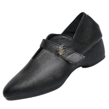 Imagem de Mocassim feminino fashion casual Camellia bico fino pequeno com salto grosso sola macia respirável, Preto, 36