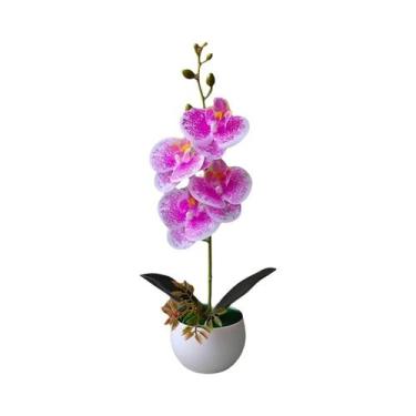 Imagem de Planta De Orquídea Artificial Realista Em Vaso De Plástico Para Decora