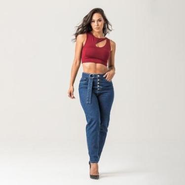 Imagem de Calça Mom Feminina Jeans Cós Elástico Zune-Feminino