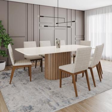 Imagem de Conjunto Mesa Solana 200cm com Vidro 08 Cadeiras Elena Marrom/Off White