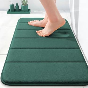 Imagem de OLANLY Tapete de banho listrado de espuma viscoelástica 61 x 40 cm, tapetes de banheiro absorventes super macios, secagem rápida, tapetes de chuveiro laváveis na máquina, tapete de banho, acessórios