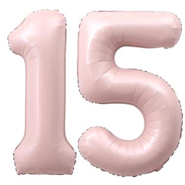 Imagem de SULALABOO Balão grande rosa claro número 15 de 101 cm 0-9 gigante digital 15º para decorações de aniversário de formatura