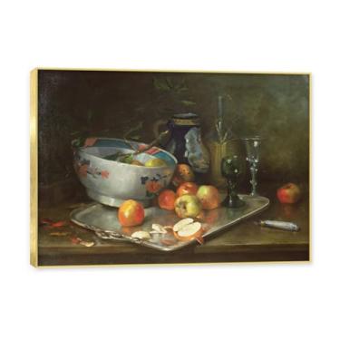 Imagem de NHLDZYH Moldura dourada. Tela de frutas botânica vintage, impressão de estilo de pintura a óleo vintage, decoração de jantar de fazenda country, pronta para pendurar. B28. 50 x 70 cm