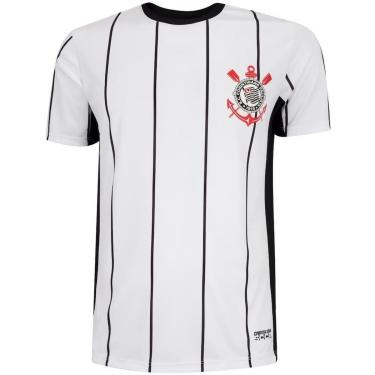 Imagem de Camiseta Corinthians Coimbra Fitness Listras Branco/Preto-Masculino