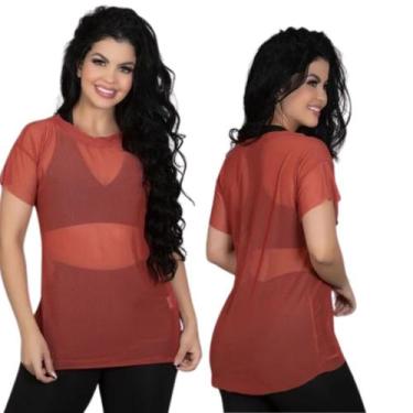 Imagem de Blusa Tule Academia Fitness Feminina tela Transparente Camiseta - Mari
