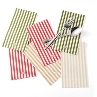 Imagem de Khen Guardanapos descartáveis de luxo de 100 unidades, design de listras europeias - Utensílios de mesa de 2 camadas, toalhas de convidadas de papel com toque de linho toalha de mão elegante macia e