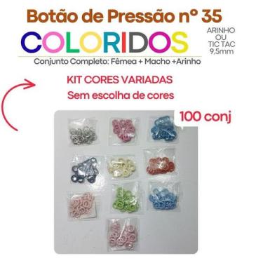 Imagem de Botões de Pressão Nº 35 Tic-Tac Mix Cores Variadas Colorido Latão Sort