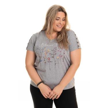 Imagem de Blusa em Malha Viscose com Elastano com Estampa Flores - Metal, G1, Me