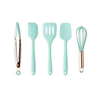 Imagem de U5GAAALPPQ9 Conjunto de ferramentas de cozinha conjunto de utensílios de silicone premium espátula colher de sopa pá antiaderente escova de óleo ferramenta de cozinha (cor: verde)