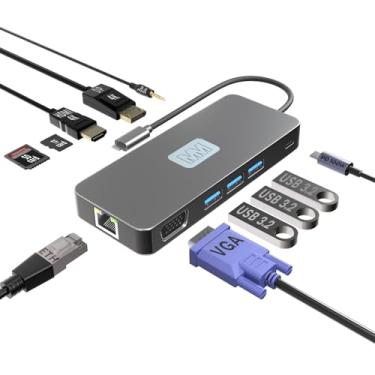 Imagem de MMOBIEL Hub USB-C para 3X USB 3.2, leitor de cartão SD/TF, 1000Mbps ETH, HDMI/DisplayPort 4K @60Hz, VGA, saída de áudio de 3,5 mm, PD de 100W – Hub USB 11 em 1 - tela tripla multiporta para laptop