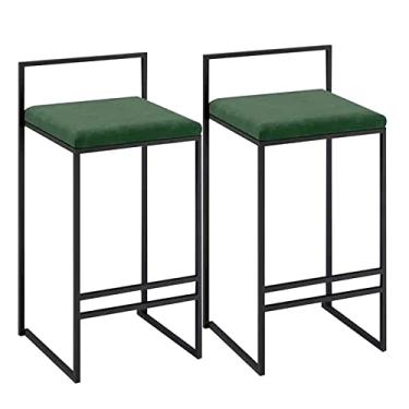 Imagem de KIDYBO Conjunto de 2 bancos de bar de metal, cadeiras de bar alto com veludo estofado para café da manhã, bancadas, cadeiras de fazenda