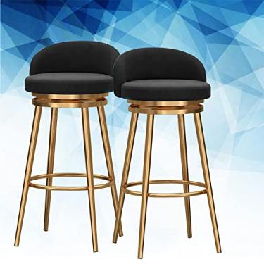 Imagem de Banquetas giratórias com encosto conjunto de 2 bancos de veludo de 66 cm de altura para bar de café da manhã, cozinha e casa, fácil de instalar
