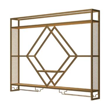 Imagem de Rack de vinho moderno de metal montado na parede com luz LED, prateleiras suspensas de unidade de bar com rack de taça de vinho, prateleira de armazenamento multifuncional, prateleiras flutuantes para