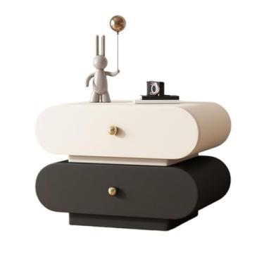 Imagem de Mesa de cabeceira moderna de madeira preta e branca com gaveta dupla, quarto, armazenamento simples, armário de armazenamento doméstico prático (XS)