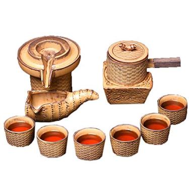 Imagem de Conjunto de chá chinês retrô de porcelana de cerâmica preguiçoso antiescaldante copos automáticos com caixa para uso doméstico e escritório