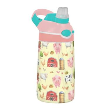 Imagem de xigua Garrafa de água Farm Cows Tritan com bico de silicone, 480 ml, portátil, à prova de vazamento, utensílios esportivos com botão bloqueável e alça larga