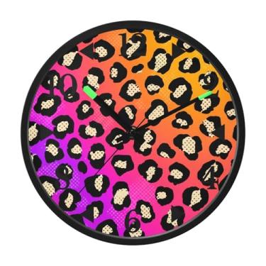 Imagem de STAYTOP Lindo relógio de parede com estampa de leopardo animal para quarto com brilho noturno, relógios de parede silenciosos de 30 cm para decoração de sala de estar, controle de som, relógio de