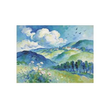 Imagem de Impressão em tela de parede de paisagem - nuvens de montanha flores de árvore - pintura de decoração - imagens para sala de estar 80 x 105 cm 31 x 41 pol sem moldura