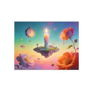 Imagem de BMZFYBS Impressões em tela de arte de parede surrealismo - velas de relógio de flores - pintura de decoração de paisagem - imagens para sala de estar 90 x 117 cm 35 x 46 polegadas sem moldura