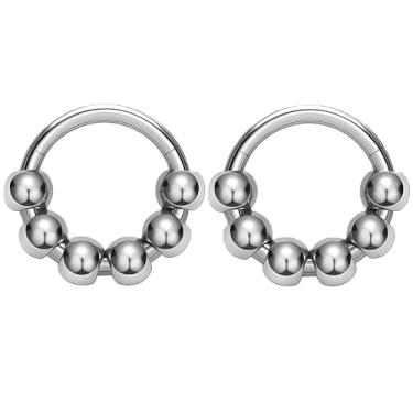 Imagem de 2 peças 16G opala contas nariz anel G23 titânio articulado clicker septo anel hélice cartilagem brincos argola para mulheres homens piercing joias (2 peças de contas de aço, diâmetro interno: 3/8" (10