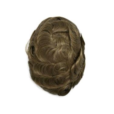 Imagem de Aplique de testa Peruca de cabelo humano para homens, linha fina invisível, renda superior, perímetro pele pu, masculino(7#)