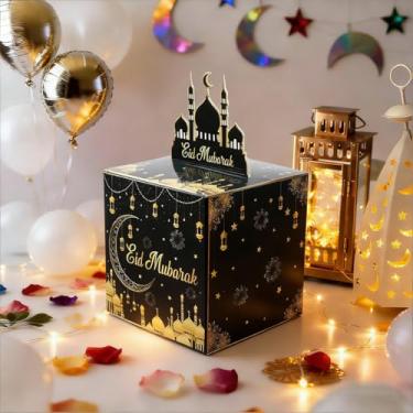 Imagem de Eid Mubarak Money Box for Cash Gift Pull，Surprise Money Roll Gift Box with Pull Out Card and 31 Transparent Bags DIY Set for Ramadan Kareem Party Supplies Decorations,Funny Ways to Give Money as Gift