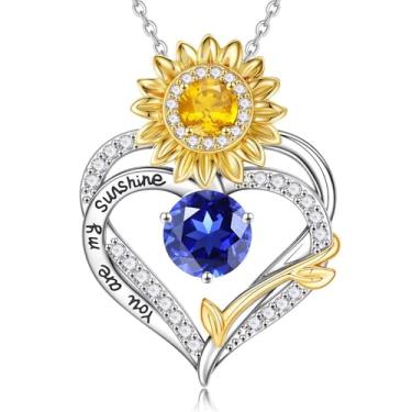 Imagem de MONOOC Presentes de Dia dos Namorados para meninas adolescentes - Colares de pedra do mês de nascimento com coração de girassol banhado a ouro branco 14K You Are My Sunshine, presentes de aniversário