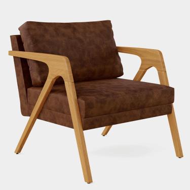 Imagem de Poltrona Decorativa Para Sala Estar Pietra Com Estrutura Madeira L02 Couríssimo Marrom - Lyam Decor