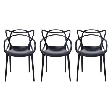 Imagem de Conjunto Com 3 Cadeiras Monobloco Allegra Preta