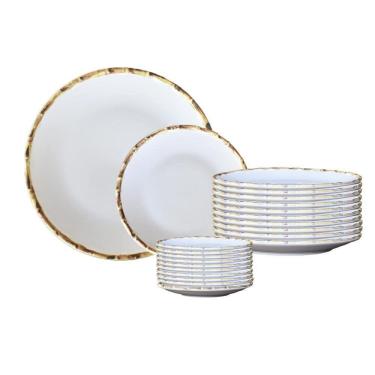 Imagem de Jogo De Pratos 10 Rasos E 10 Sobremesa De Cerâmica Borda Bambu Scalla 1ª Linha