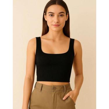 Imagem de Cropped Feminina Basica Alca Larga Com Forro Confortável Poliamida Mar