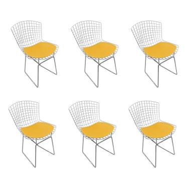 Imagem de Kit 6 Cadeiras Bertoia Cromada Com Assento Sintético Amarelo