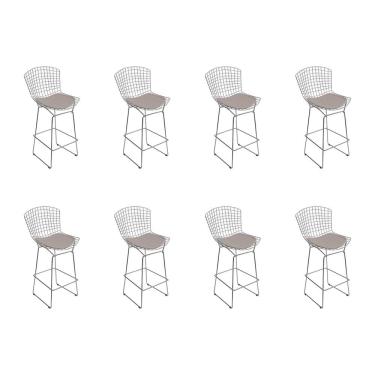 Imagem de Kit 8 Banquetas Bistrô Bertoia Cromada D70 Com Assento Sintético Bege