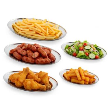 Imagem de Kit Travessa Oval Rasa Tradicional de Aço Inox Para Servir Porções Ref