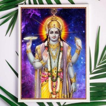 Imagem de Quadro Decorativo Indiano Vishnu 45x34cm - Madeira Preta