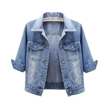 Imagem de Jaqueta Jeans Feminina Rosa Roxa Amarela Curta Casual Solta Para Prima