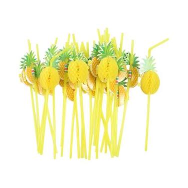 Imagem de Canudos Descartáveis 3D Flamingo E Abacaxi 150/50un. Suprimentos Para 